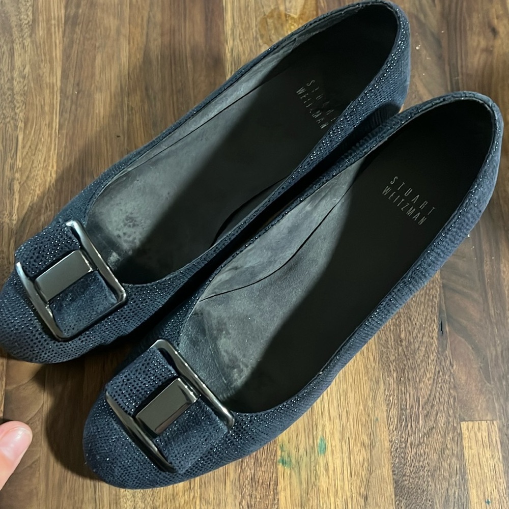Stuart Weitzman size 8 blue and black wedges